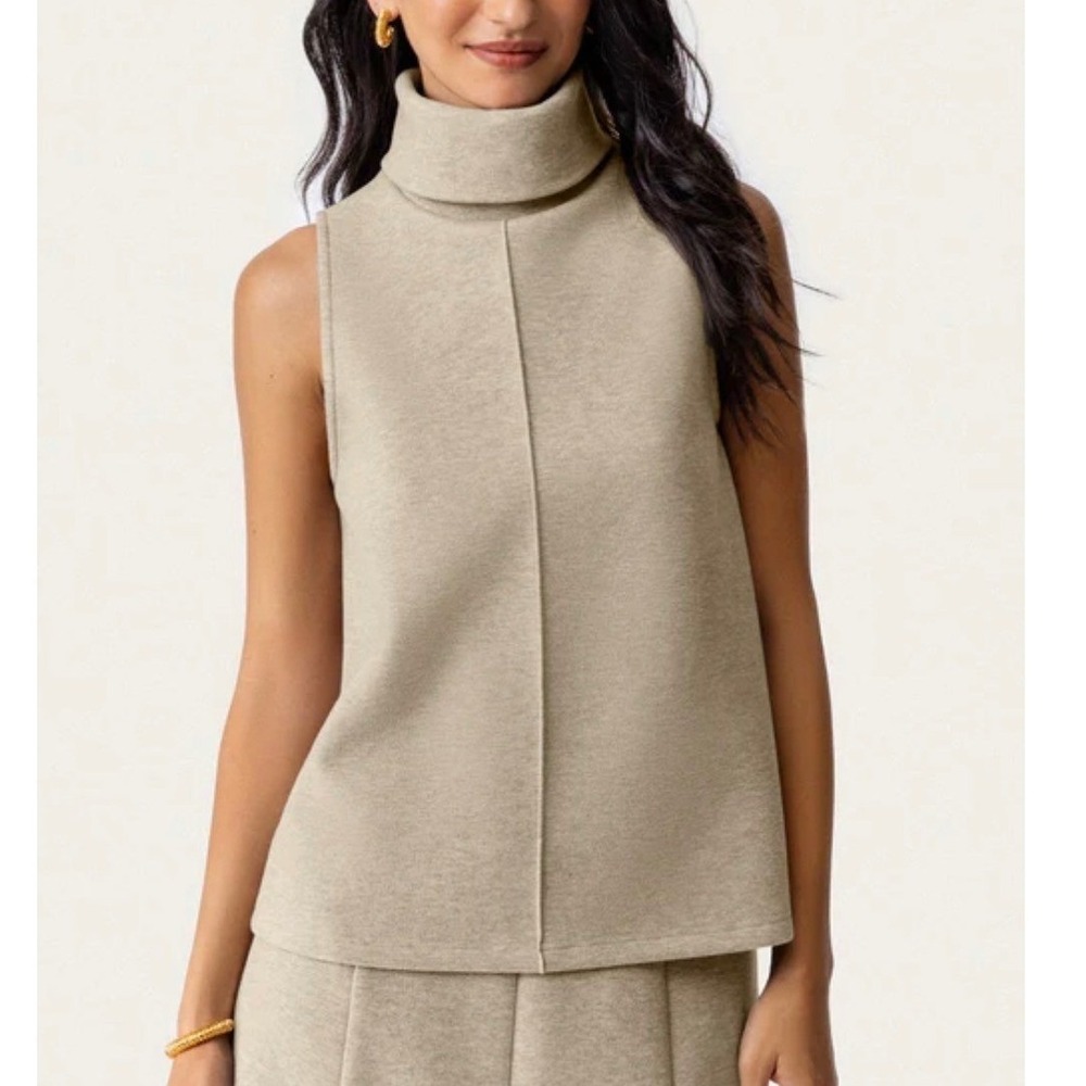 OGL Womens FuzzLuxe Turtleneck Split Hem Sleeveless Top Heather Morganite XS New
